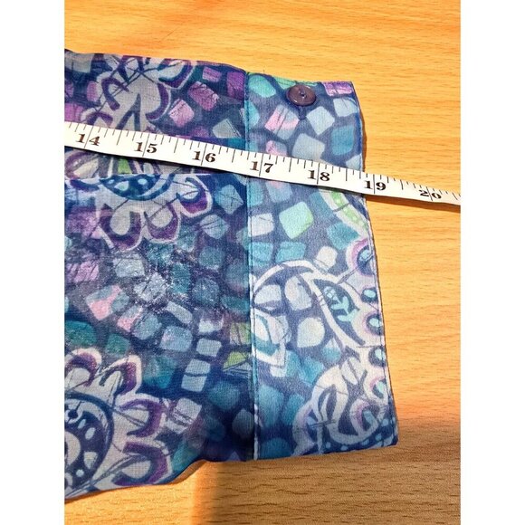 Bon Worth Blouse Womens XL Sheer Paisley Blue Button Up Collar 3/4 Sleeve Boho - Picture 5 of 9